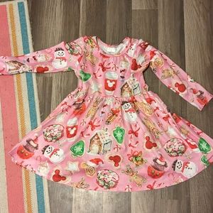 Disney Christmas Mickey Minnie dessert gingerbread milk silk dress sz 4t